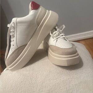 Cream and White Chunky Platform Sneakers